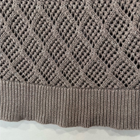 LOFT Metallic Pointelle Knit Sweater Open Weave Subtle Shimmer Taupe Size Medium - Picture 10 of 10
